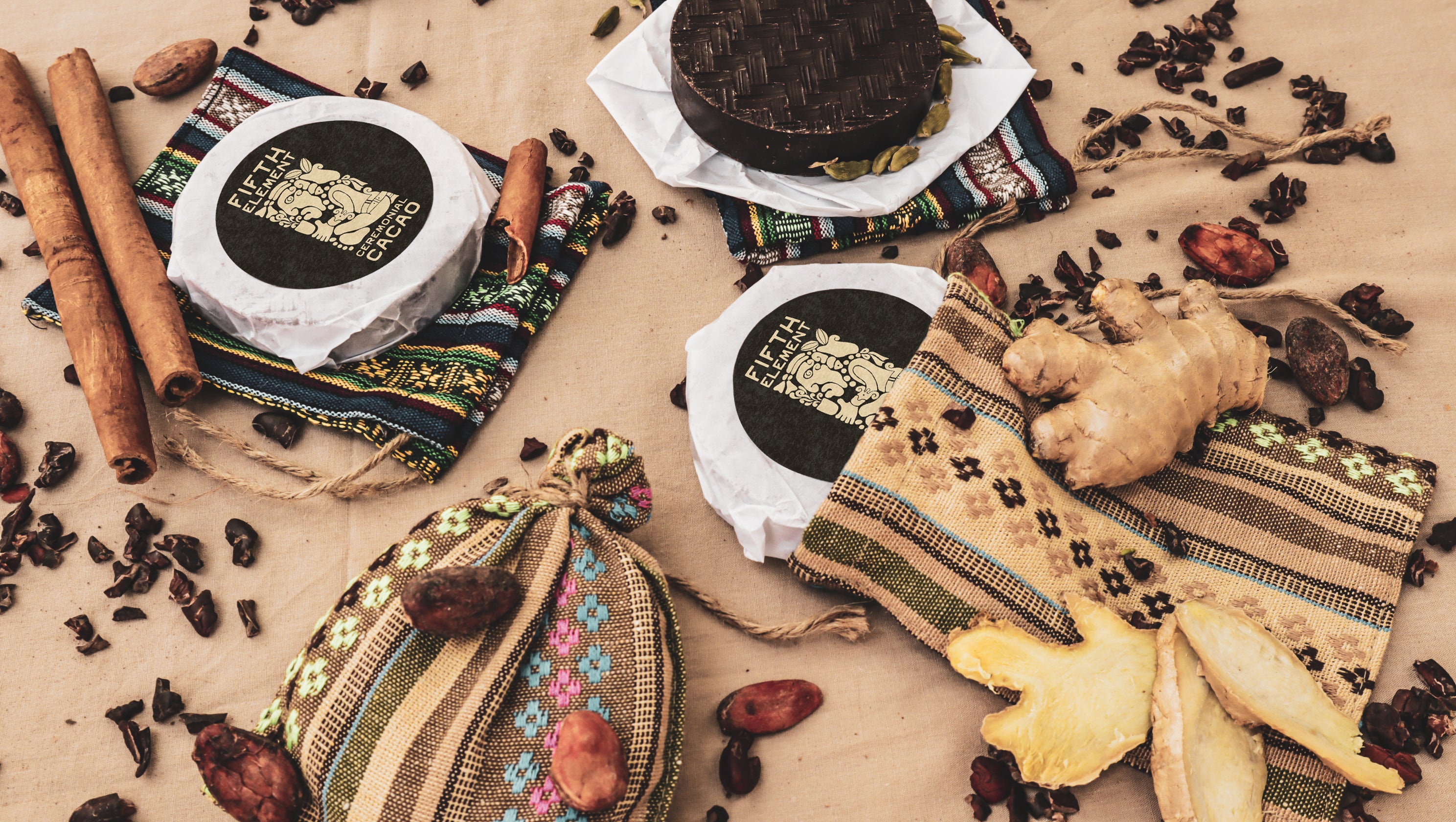 Zeremonieller Kakao in vier Geschmacksrichtungen - Ingwer, Zimt, Kradamom, Original